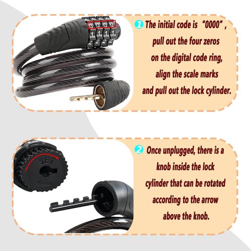 VGE 4-Digit Combination Bike Lock - Heavy Duty Anti Theft Cable Lock with Keyless Security, Weatherproof Design for Bicycle, E-Bike, Scooter，Motorcycles,Mountain Bike,Road Bike,Metal Sliding Door