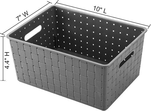 Bekith Woven Plastic Storage Baskets - 9 Pack Organizing Bins for Toys & Accessories | 10" L x 7" W x 4.4" H, Grey