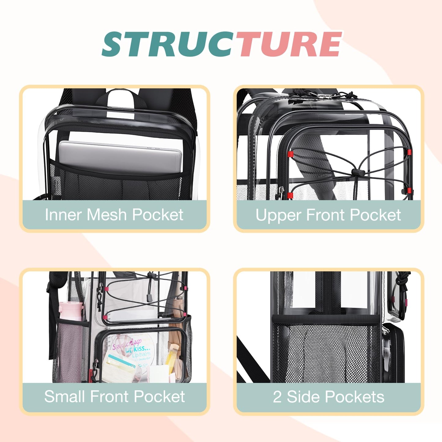 mommore Clear Backpack Heavy Duty Transparent Backpack Large See Through Bookbag for School