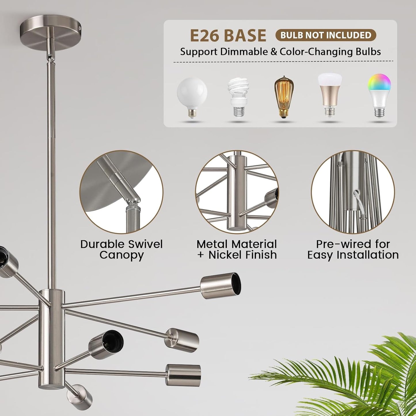 8-Light Gold Sputnik Chandelier - Modern Adjustable Ceiling Light for Dining Room, Kitchen & Foyer