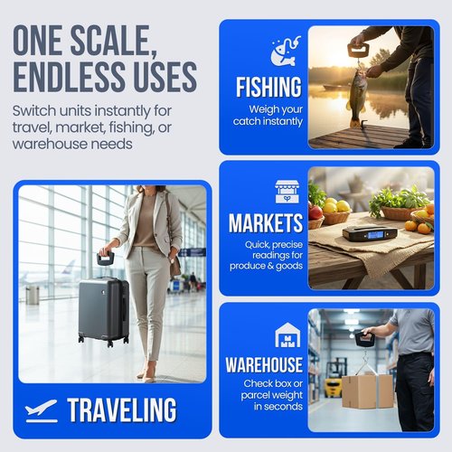 Flexzion Digital Luggage Scale - Portable Handheld Baggage Weight Scale, 110 Lb Capacity, Black