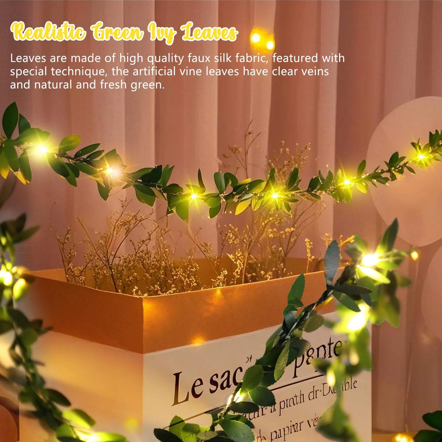 2 Pack 6ft Fairy Lights with Green Leaf Garland, Battery Operated,20 LED Artificial Garland Plant Vine Light Perfect for Bedroom, Christmas,Wall, Garden, Wedding, Party Centerpiece,Decor (Warm White)