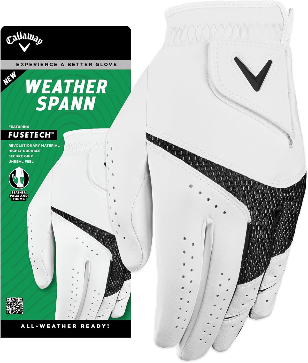 Callaway Golf Weather Spann Glove - Premium Grip & Comfort for All Conditions | Right Handed, White