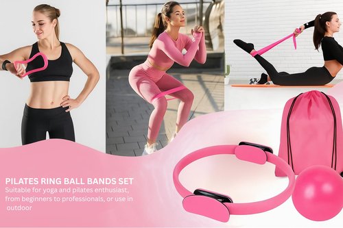Pilates Kit for Women – Complete Pilates Equipment Set with Ring, Yoga Ball, Resistance Bands & Socks | 14 Pcs Pilates Kit for Toning & Flexibility | at Home Pilates Sets for Women (Pink)