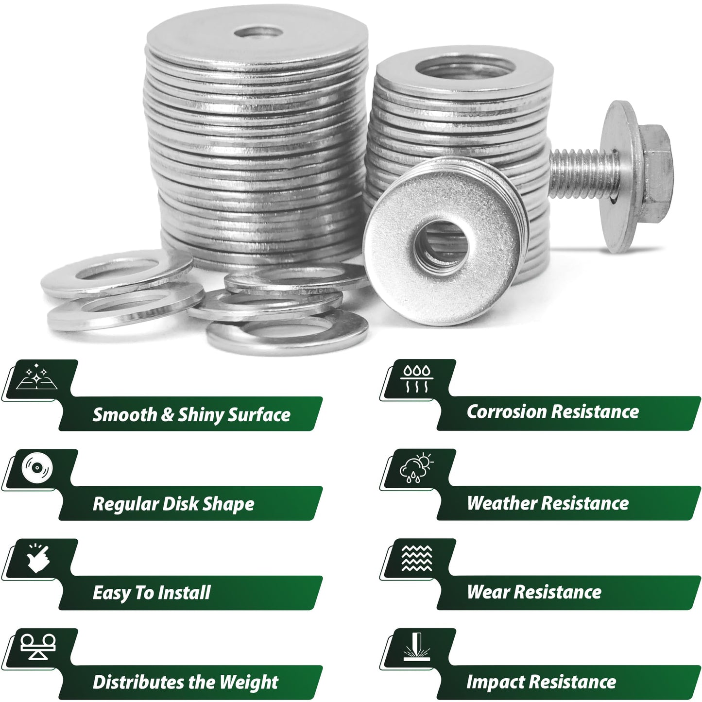 Fender Washers for Screws (100 Pcs) — 304 Stainless Steel Flat Washers Assortment Kit in Different Sizes (M3 M4 M5 M6 M8 M10 M12)—for Home & Industrial Usage