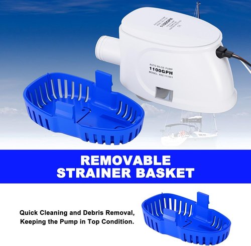 1100 GPH Automatic Bilge Pump by [Brand Name] - 12V Submersible Water Pump with Float Switch | Compact Design