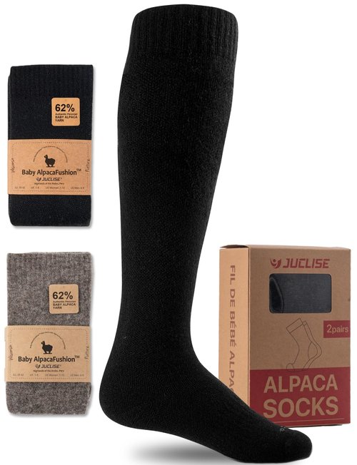 Juclise Alpaca Wool Heavyweight 15-25 mmHg Knee High Compression Support Socks Thick Winter Thermal Warm Soft (US, Alpha, Medium, Regular, Regular, Classic Black+Dark Camel)