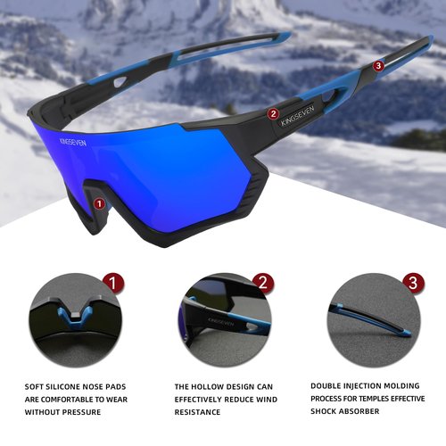 KINGSEVEN Polarized Cycling Sunglasses Men Sports Sunglasses Mtb Bicycle Glasses UV400 Protection LS910 (Black blue)