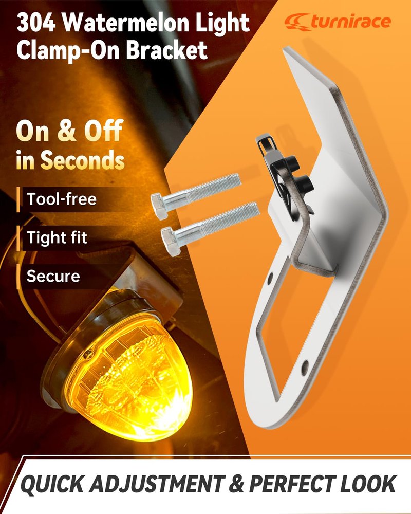 Turnirace Watermelon Light Bracket, Stainless Steel Clamp-On Truck Under Glow Frame Mount, Universal Lights Holder for Truck Trailer RV SUV (1 Pack)