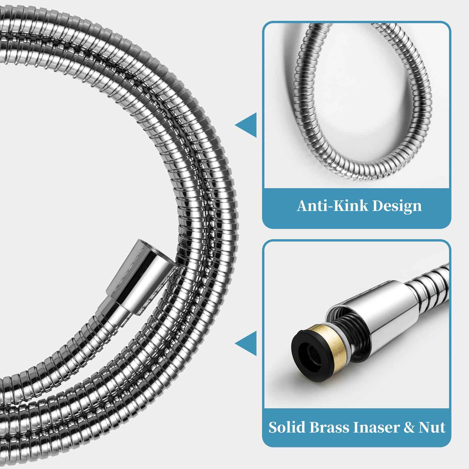 OFFO Handheld Shower Head Set, 6-Mode High Pressure Handheld Sprayer with 60 in Stainless Steel Hose & Holder, High Flow Large Powerful Boosting Handheld Showerhead for Low Water Pressure, Chrome