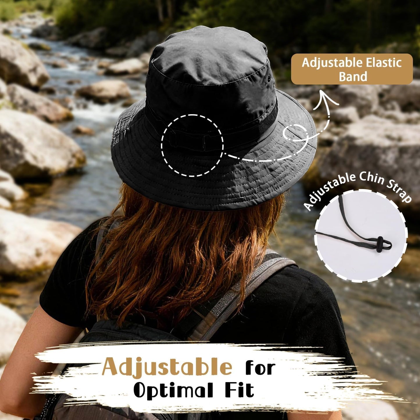 Sun Bucket Hat for Men Women Fishing Beach Safari Hats for Golf Hiking Hunting Outdoor UPF 50+ Black