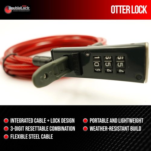 DoubleLock Otter Integrated Combination Cable Lock (4mm) – 10ft Weatherproof Steel Cable, Keyless Resettable Lock for Outdoor Gear, Bikes, Coolers, Kayaks, and Sports Equipment