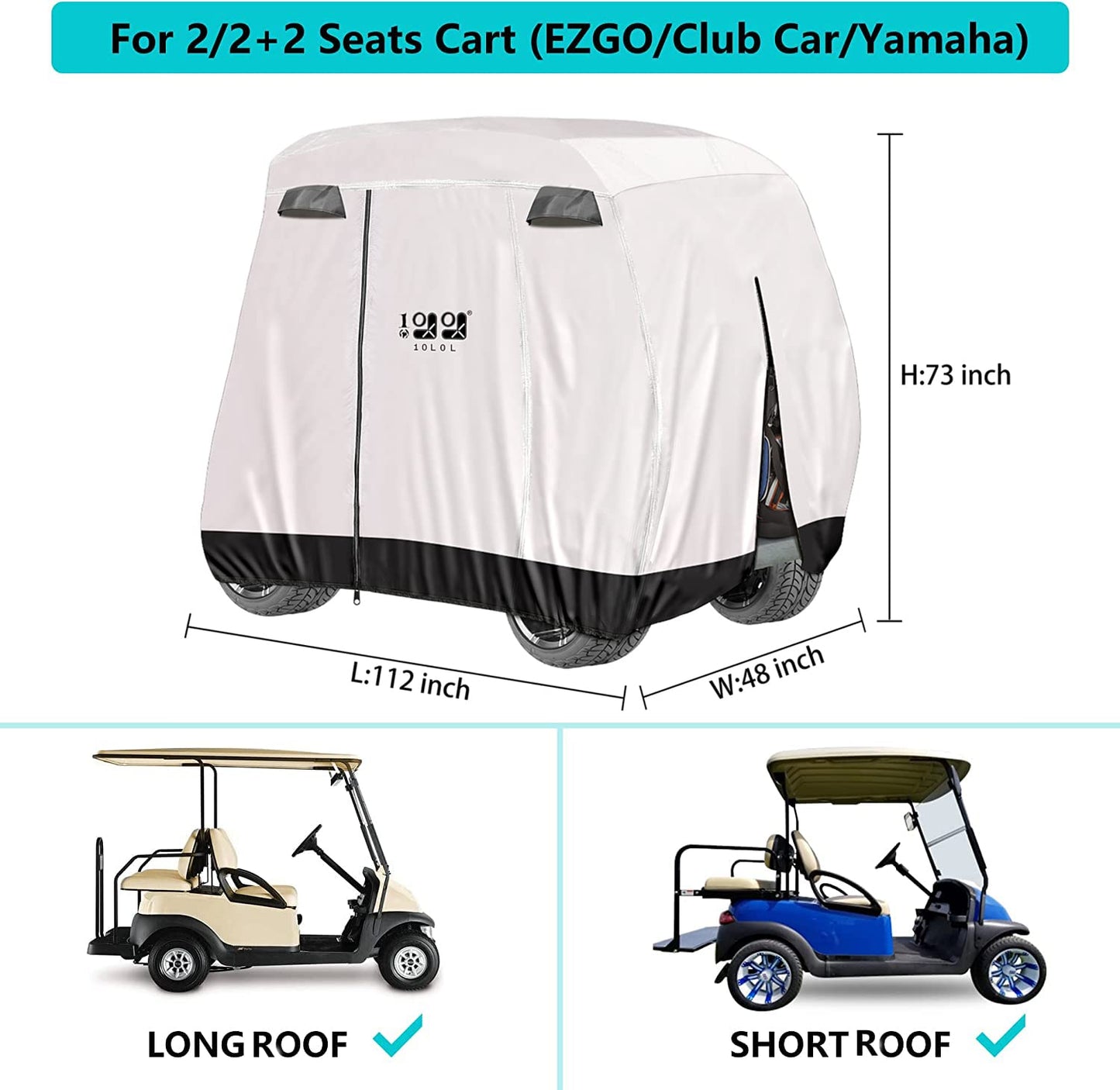 10L0L Golf Cart Covers Universal Fits for Yamaha EZGO Club Car Lifted 2/4 Passengers Golf Cart, 600D Waterproof Windproof UV-Proof Outdoor Polyester Full Cover with 3-Zipper Doors (Gray)