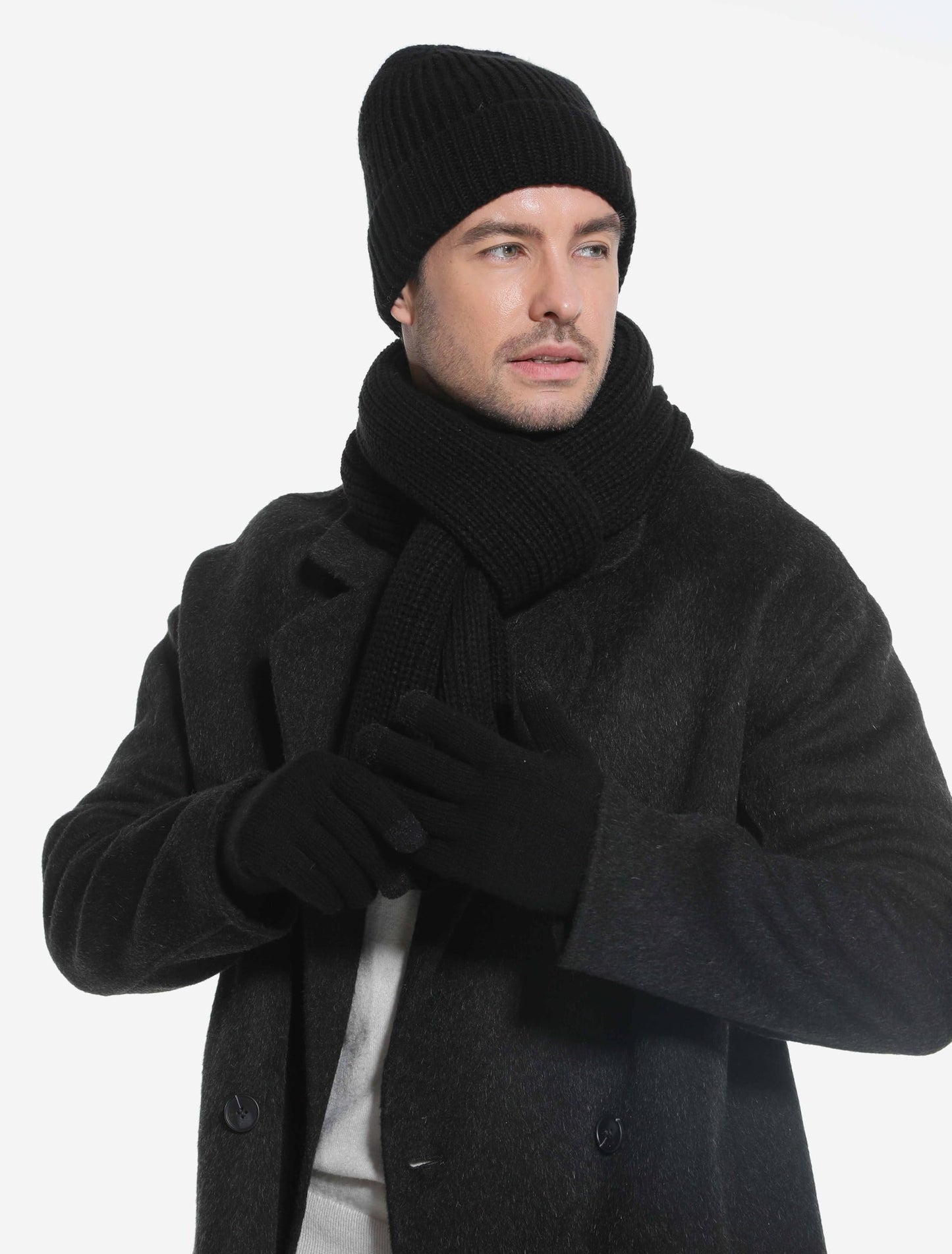 Miorpex Mens Winter Beanie Hat Touchscreen Gloves Long Scarf 3 Set with Warm Fleece Lined Knit Caps Scarves for Men Women Black