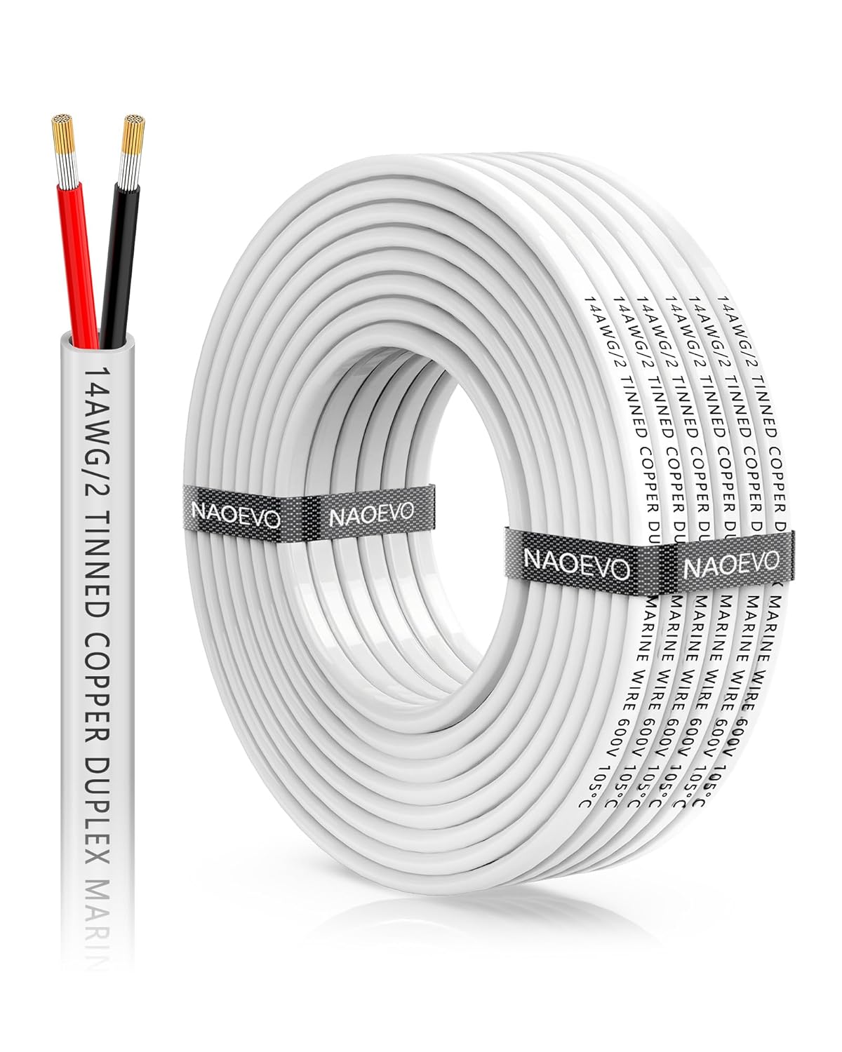NAOEVO 14 AWG Marine Wire - Waterproof Tinned Copper Electrical Cable for Boats, RVs & Solar (30FT)