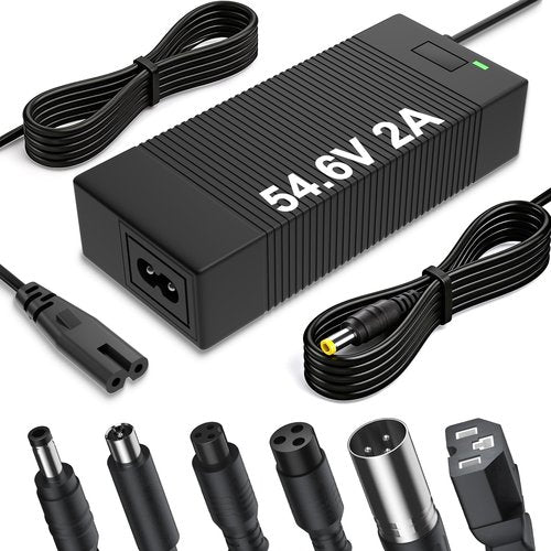 54.6V 2A Electric Charger for 48V Ebike Lithium Battery (13S Li-ion Battery), Electric Bike Charger with 7 Charging Port Plugs
