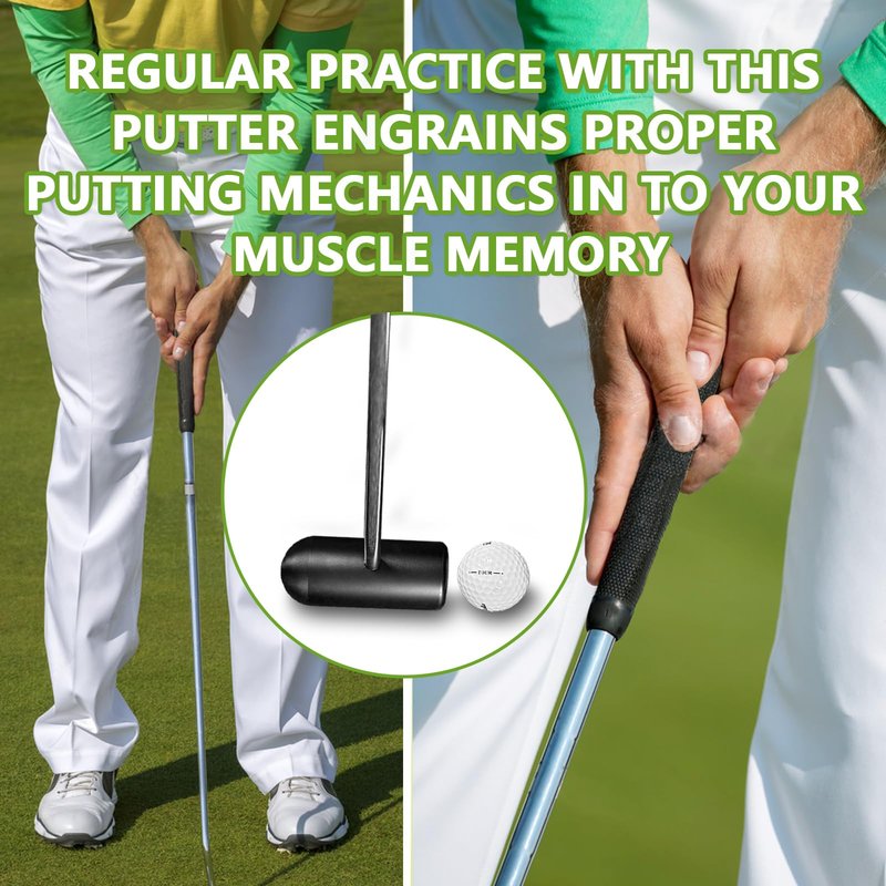 Golf Putting Training Aid - 35" Sweet Spot Practice Putter with Micro Head - Stainless Steel Alignment Tool to Improve Center Contact, Tempo & Muscle Memory (Right/Left Handed)
