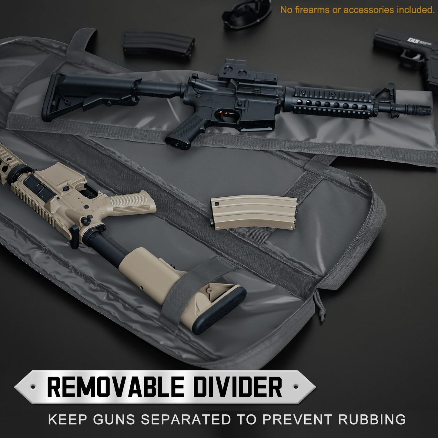 DULCE DOM Double Rifle Case, 38 42 44 inch Soft Gun Tactical Bag for Shooting Range, Movable Divider for 1 or 2 Gears, Multiple Magazine Pouches & Accessory Bags (Gray, 42'')