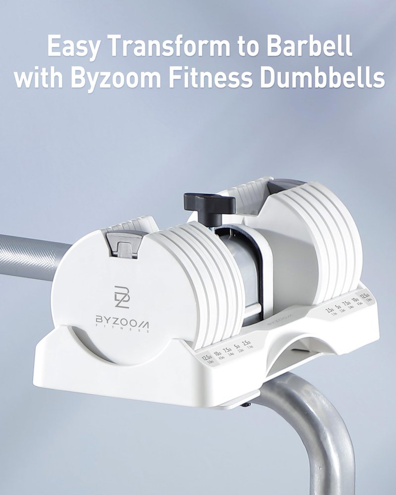 BYZOOM FITNESS Easy Bar Exclusive for BYZOOM FITNESS Adjustable Dumbbell to Barbell for Weight Training Fitness Exercise Full Body Workout for Home Gym Woman Beginner White