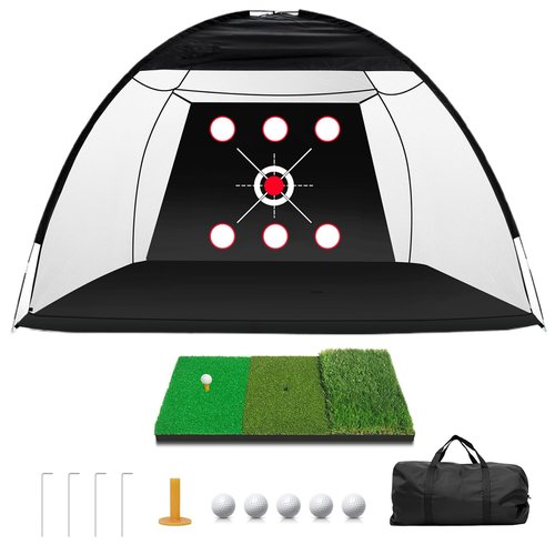 Golf Net,10x7FT 6 Target Practice Net，Hitting Aid for Backyard Driving Chipping Training Swing with Target Hitting Mat Balls for Outdoor Indoor, Gifts for Men Golf Accessories