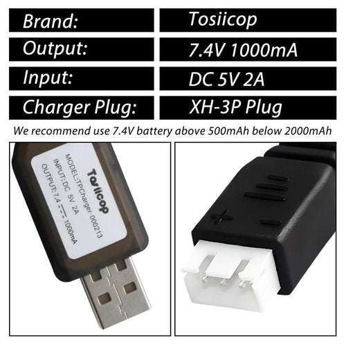 Gel Blaster Battery Charger - 7.4V 3 Pin Replacement for Splat Ball & RC Car Accessories | 2-Pack