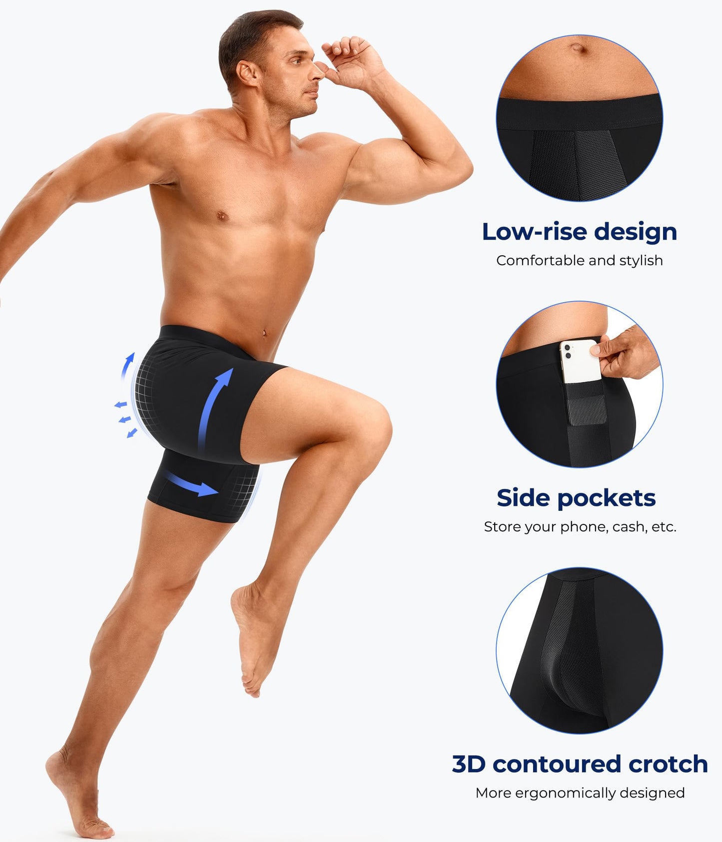 TAILONG Men's Compression Shorts with Side Pocket, Breathable Mesh Running Compression Underwear Workout Shorts for Athletic Black