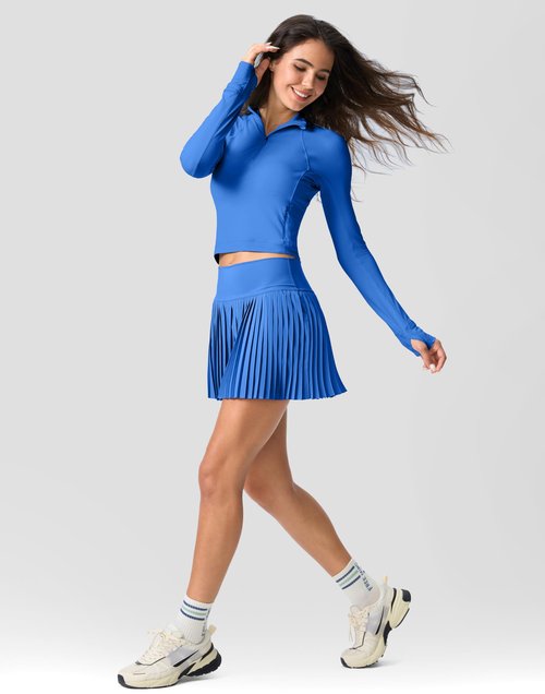 SANTINY Pleated Tennis Skirt for Women with Pockets Shorts Women's High Waisted Lightweight Athletic Golf Skorts Skirts for Casual(Bright Blue_S)