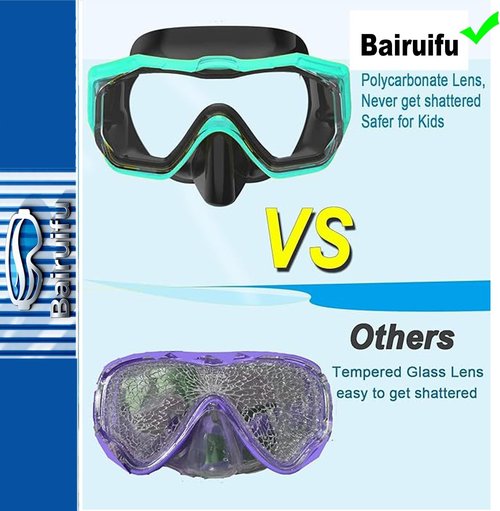 Bairuifu Kids Swim Goggles - 3-Window Lens for Wide Vision & Crystal Clear Clarity | Soft Nose Cover