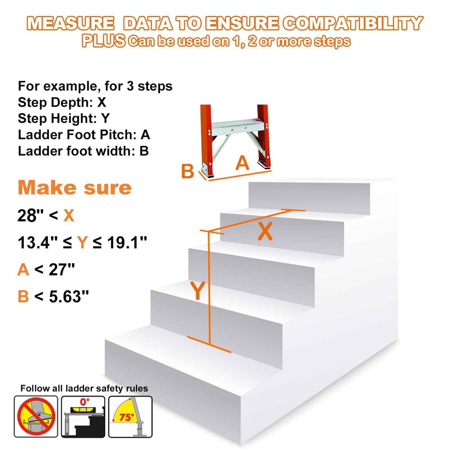 Foldable Heavy Duty Ladder Extender Plus-Adjustable Height 13.4-19.1", Ladder Leveler for Stair-Ladder Aide-Ladder Leveler for Extension Ladders with 27x5.63" Platform-Non-Slip Mat-Holds up to 880lbs