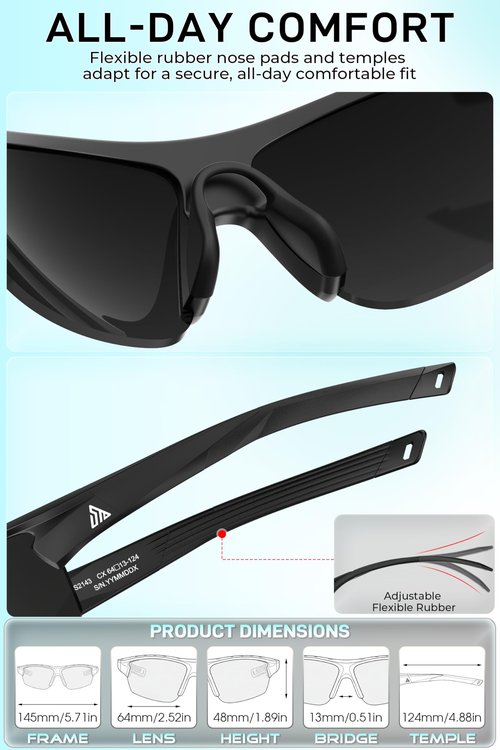 SIPLION Polarized Sunglasses Men Sports: Women UV400 Protection TR90 Frame Anti-Slip Wrap-Around for Driving Fishing Golf Running black JDS2143 C1
