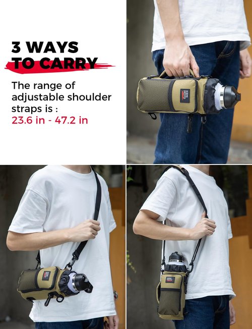 KEMIMOTO Water Bottle Holder Bag, Water Bottle Carrier with Adjustable Shoulder Strap, Water Bottle Pouch Holder for Hiking, Camping, Fishing, Compatible with YETI Stanley SLM 32 oz, 40 oz, 64 oz
