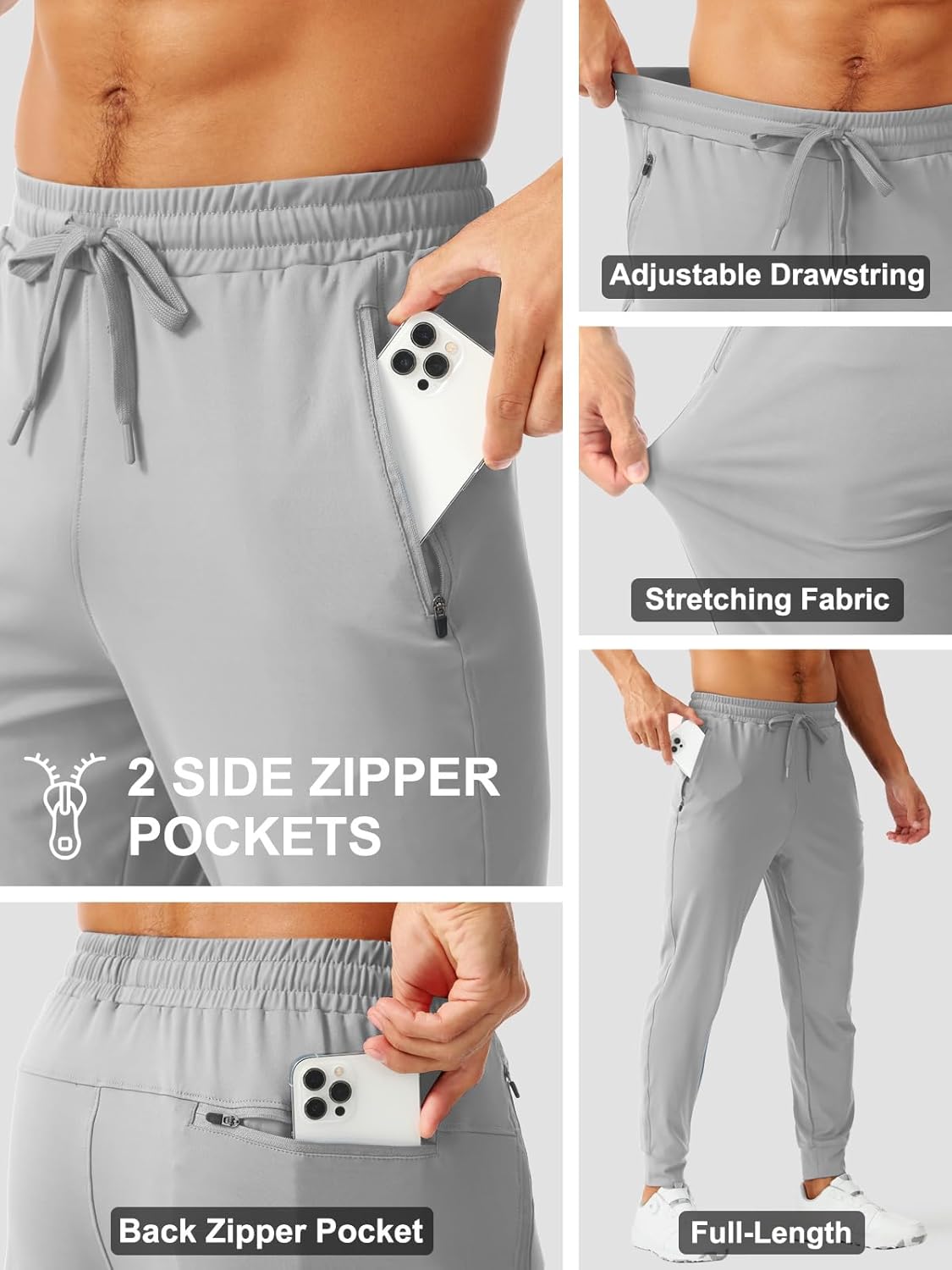 Aolesy Men's Joggers - Tapered Workout Sweatpants with Zipper Pockets for Gym & Running