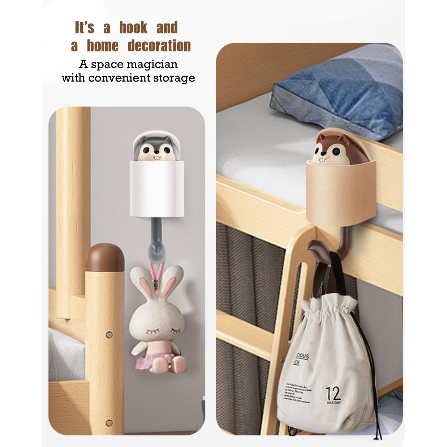 GCFTIFF 2 Pcs Creative Squirrel Cute Pet Key Holder Wall Mount, Command Hooks,siding Hooks,Hook for Coat, Scarf, Hat, Towel, Bag, Utility Hook for Wall Hanging Decorations, Small Keychain Hook