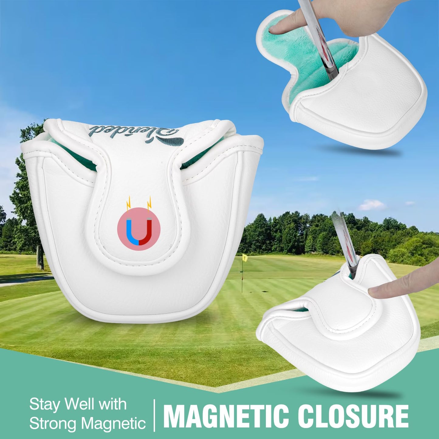 BAIRBRE Golf Putter Covers Mallet Putter Headcover Blade Putter Cover Golf Club Covers with with Magnetic for Most Brand (Blade Putter/White)