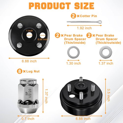 MOSNAI 1 Inch Large Hole 30 Teeth Spline Golf Cart Hub & Brake Drum, Fits EZGO Gas and Electric Golf Carts, Compatible with OEM 21807-G1 41843-94, 2 Pack