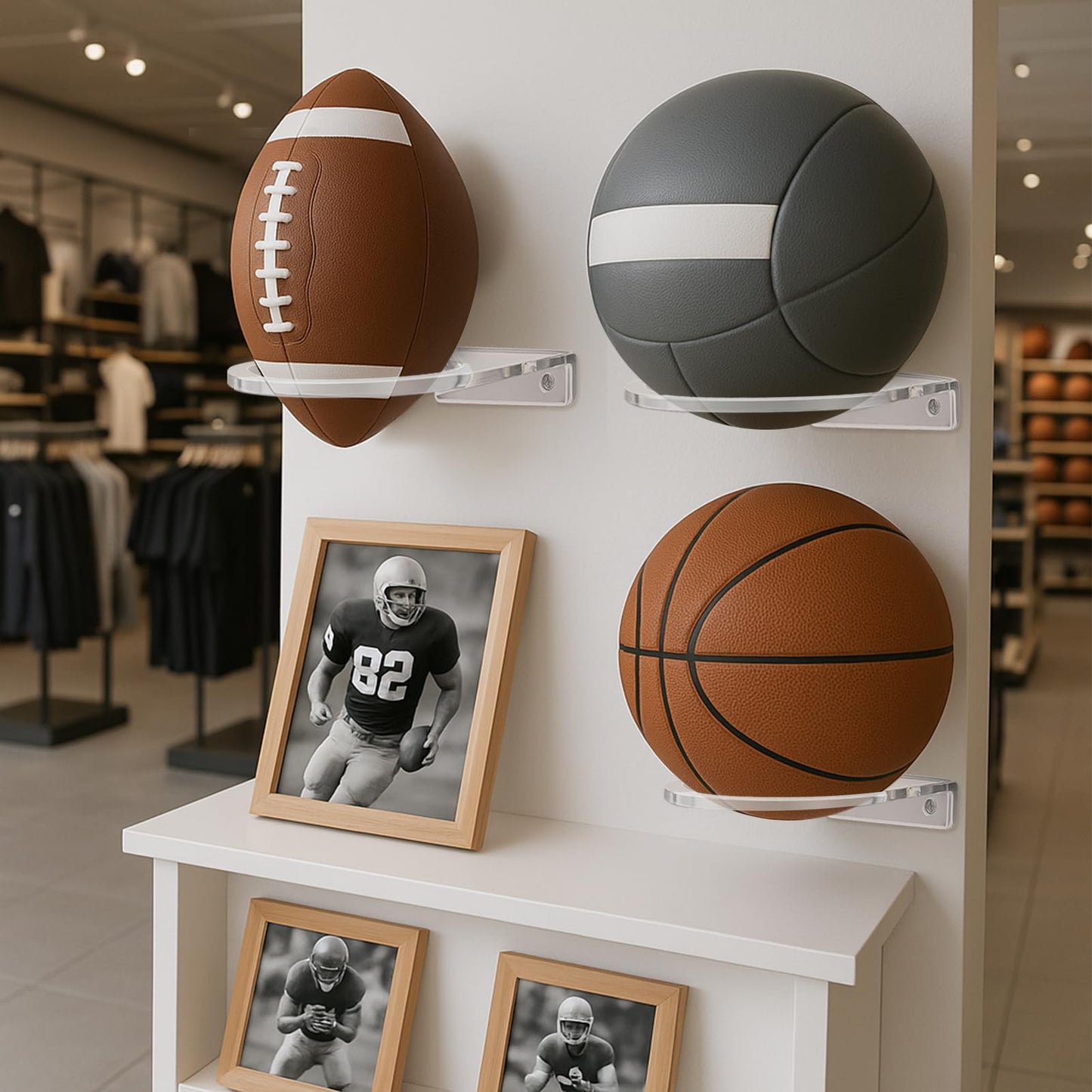 Basketball Wall Mount 2-Pack, Black Acrylic Ball Holder for Sports Balls