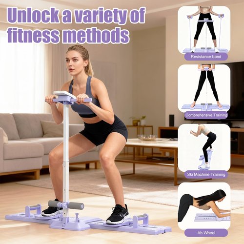 Foldable Ski Machine Exercise Equipment, Adjustable Height Simulated Ski Trainer Machine for Women with Resistance Bands, Foldable Ski Machine Exercise for Home, Glute & Leg Toning