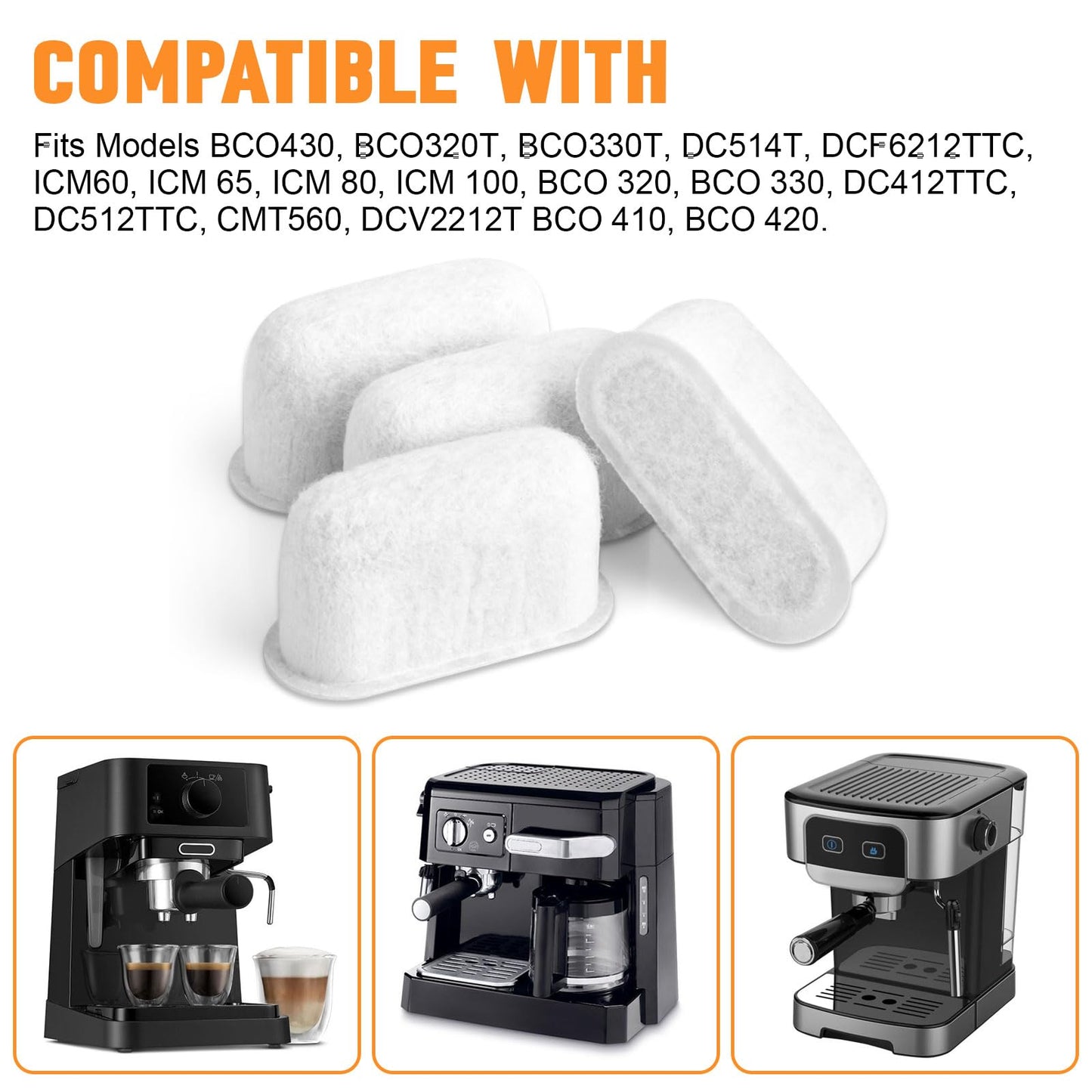 7313285779 Water Replacement for Delonghi Carbon Filter - Espresso Coffee Machine Activated Charcoal Filter Pack of 4