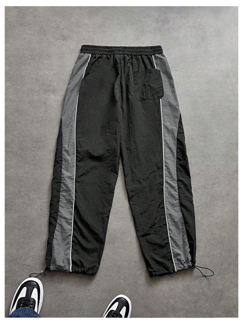 SHENHE Men's Y2k Wide Leg Color Block Baggy Parachute Pants Hip Hop Track Trousers Streetwear Black X-Large