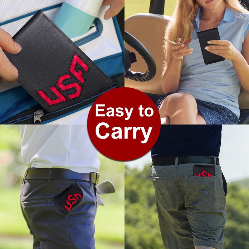 BIG TEETH Golf Scorecard Holder Yardage Book Cover USA Pattern Golf Accessories Leather Fit for Most Back Pocket (Red)