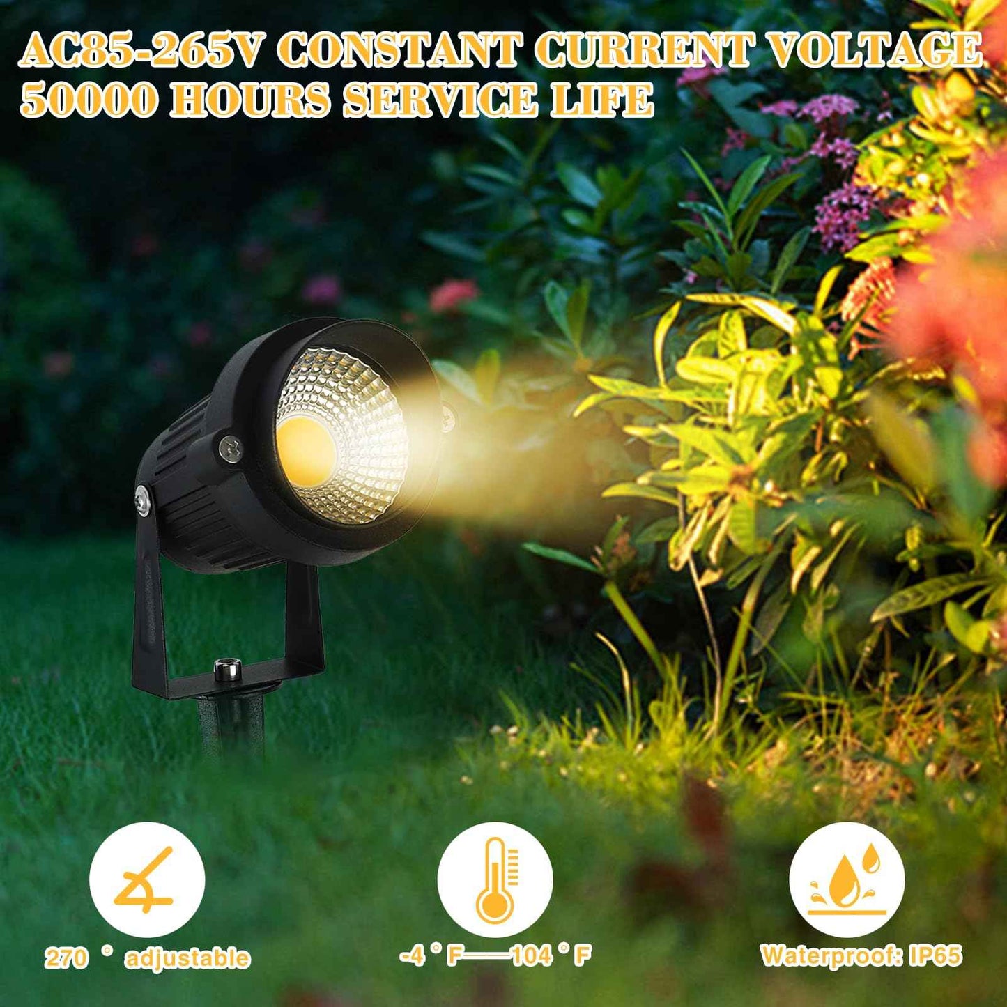 Lorrtta Landscape Lighting, 5W Spotlight Outdoor, 3000K Warm White LED Outdoor Spot Lights for Yard, IP65 Waterproof Outdoor Lighting, Garden Lights for Outside with Aluminum Case, 2 Pack