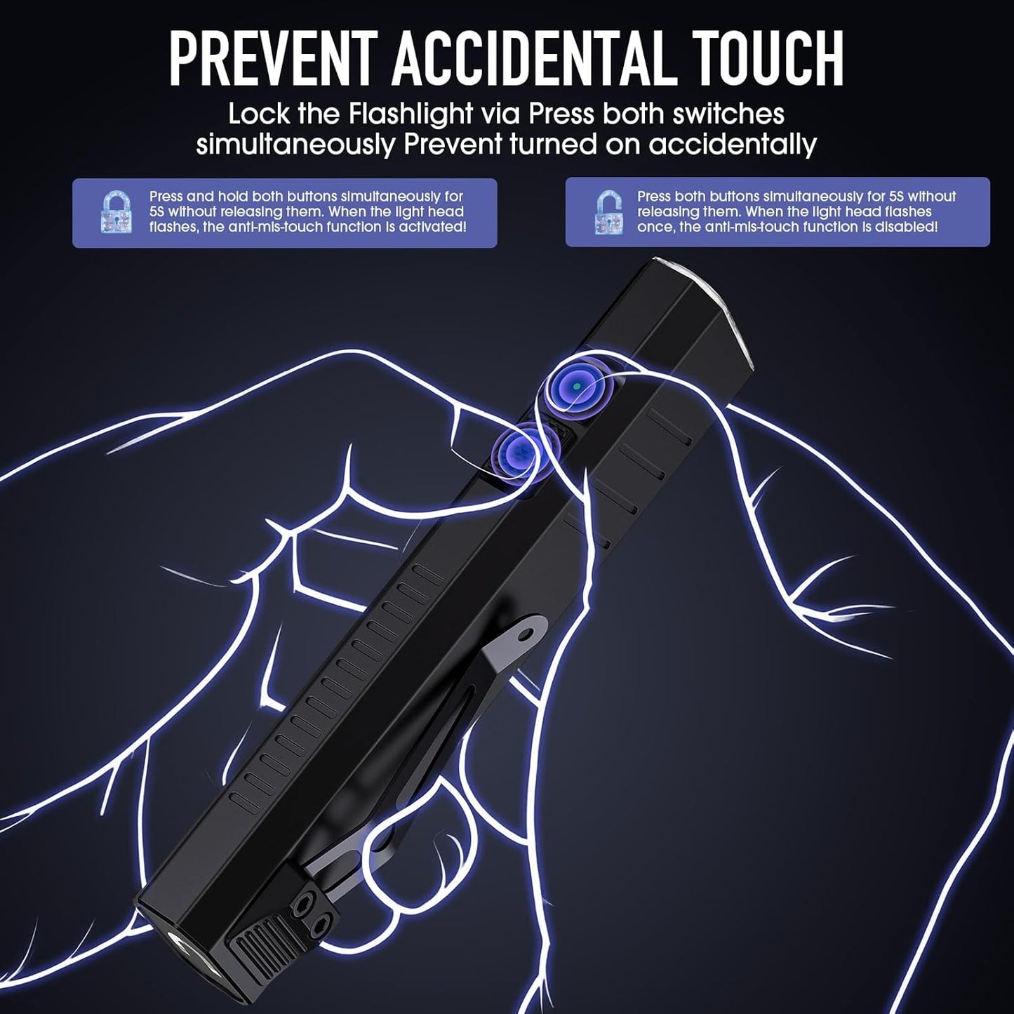 Skiennix 2-Pack Rechargeable EDC Flashlight - 1600 Lumens Mini Pocket Light with Strobe Mode | Magnetic Design for Camping & Repairs