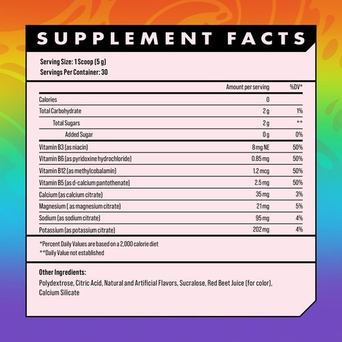 Advanced Hydration High-Performance Electrolyte Drink Mix with B Vitamins for All-Day Hydration - Caffeine Free, Zero Calories, Sugar Free, & Keto Friendly - (30 Servings, Rainbow Candy)