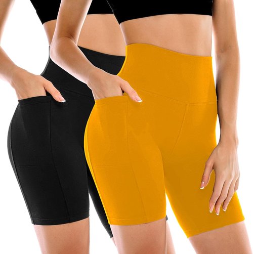 Leafigure Biker Shorts for Women - High Waisted with Pockets | 2 Pack for Yoga, Running & Gym