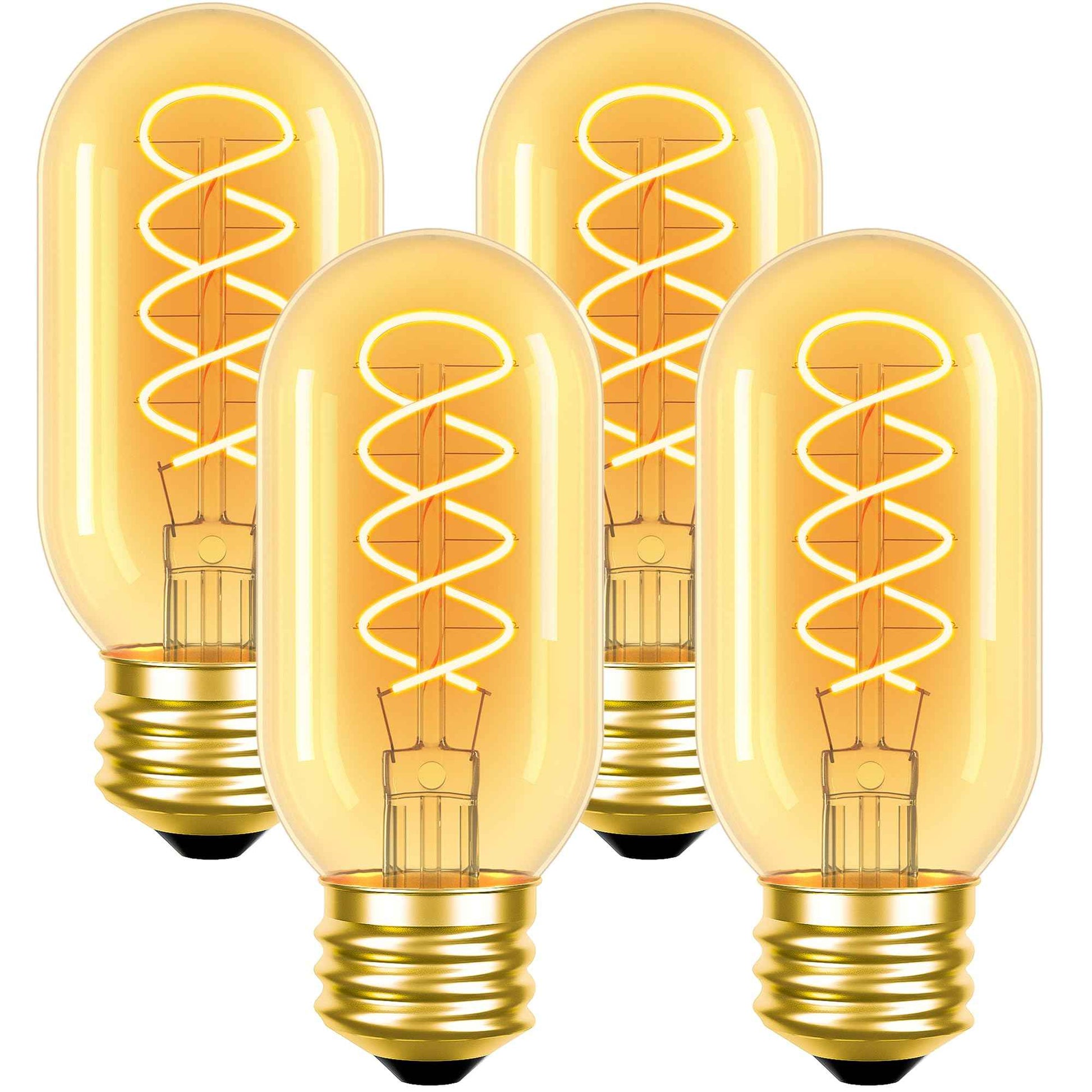 Hykton Dimmable E26 LED Vintage Edison Light Bulbs 6W Equivalent E26 Bulb 60 Watt, 4 Pack 2200K Amber Warm T45/T14 Tubular Antique LED Edison Warm Light Bulbs, 110-130 Volts, 550LM, CRI 93+