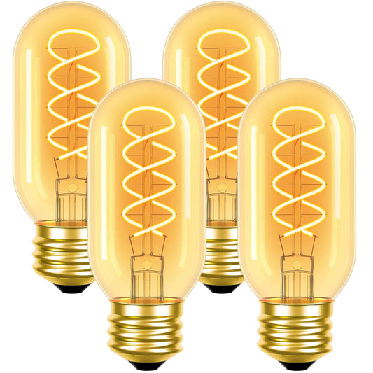 Hykton Dimmable E26 LED Vintage Edison Light Bulbs 6W Equivalent E26 Bulb 60 Watt, 4 Pack 2200K Amber Warm T45/T14 Tubular Antique LED Edison Warm Light Bulbs, 110-130 Volts, 550LM, CRI 93+