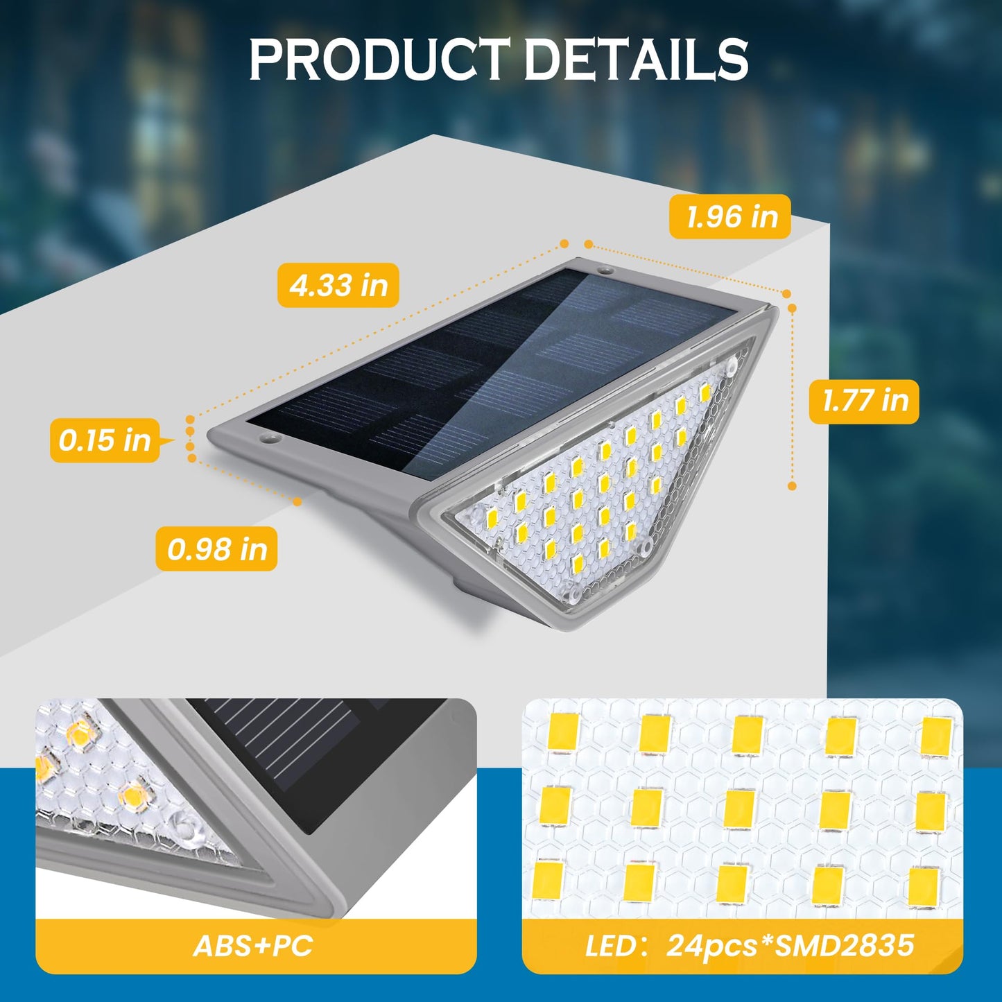 SOLPEX Solar Stair Lights for Outside,24 LEDs Solar Step Lights Outdoor Waterproof Decor for Stair, Step, Deck, Fence, Balcony, Patio, Wall, Yard, Garden (6 Pack, Gray Shell&Warm White)