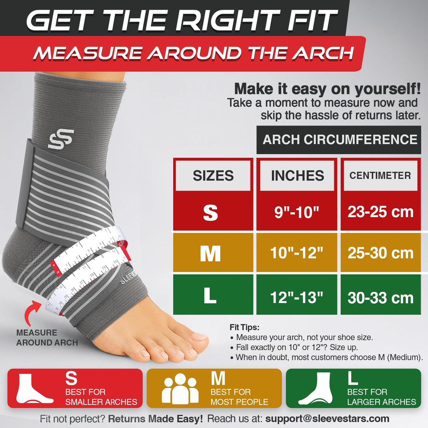 Sleeve Stars Ankle Brace for Women & Men, Ankle Wrap for Sprain, Compression Sleeve for Plantar Fasciitis Relief, Easy Customizable Support: w/ Removable Strap (Pair/M:10"-12"/Grey)