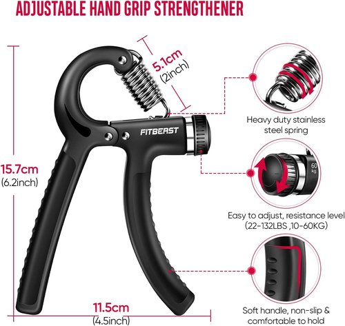 FitBeast Hand Grip Strengthener Kit - 5 Pack Adjustable Resistance Grippers & Stress Relief Tools for Athletes