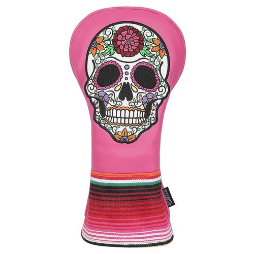 SHABIER Pink Golf Driver Headcover with Rose Embroidery Sugar Skull Design for Golf Driver Club
